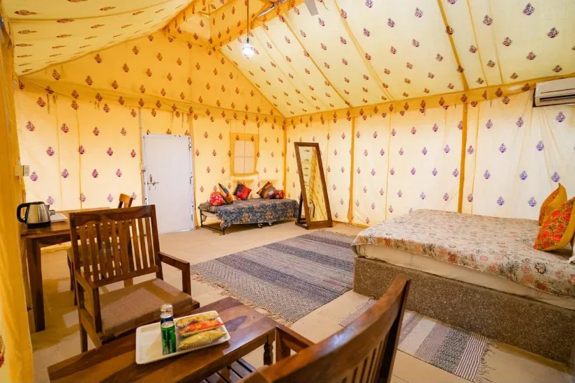 Swiss tent interior at a desert camp